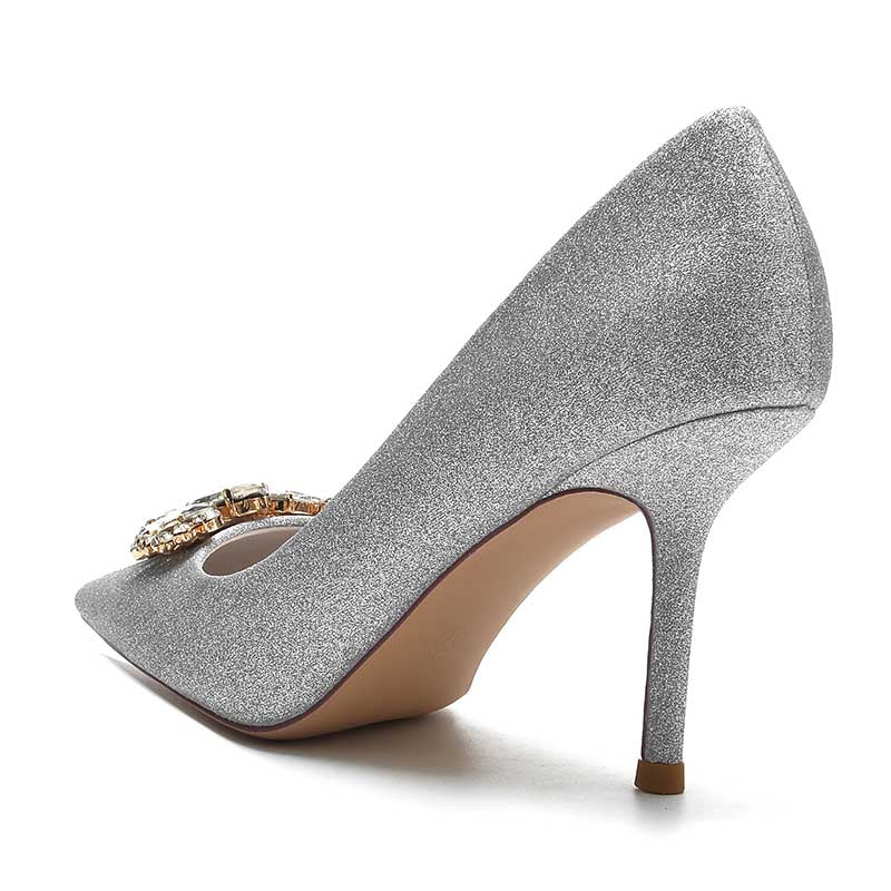 Glitter Rhinestones Wedding Shoes Slip On Bridal Heels Prom Shoes