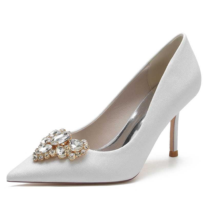 Glitter Rhinestones Wedding Shoes Slip On Bridal Heels Prom Shoes
