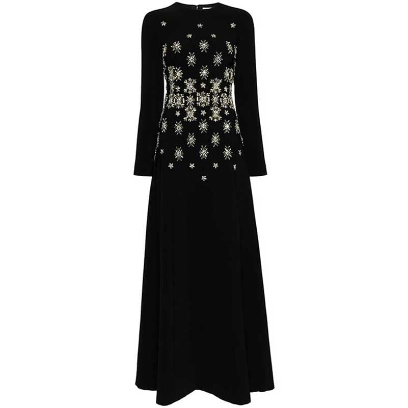High Collar Black Beaded Long Formal Dress Prom Gown