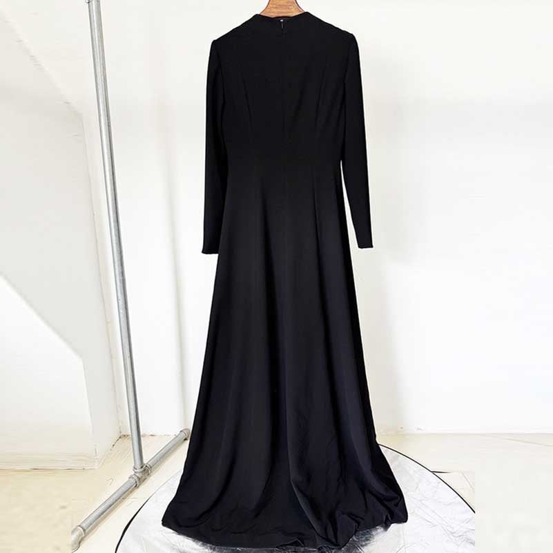 High Collar Black Beaded Long Formal Dress Prom Gown