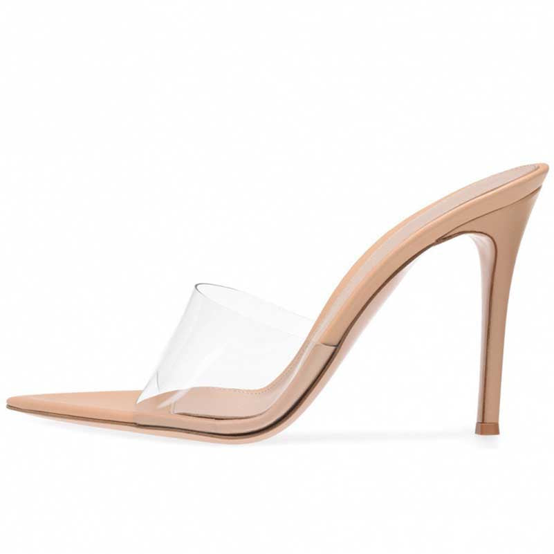 PVC High Heeled Mules Peep Toe Stiletto Sandals