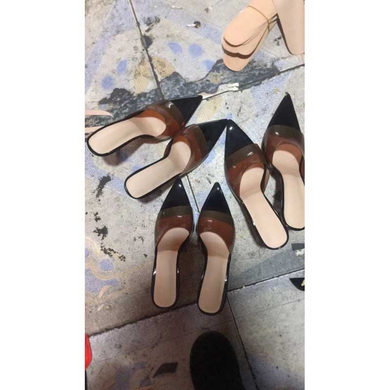 PVC High Heeled Mules Peep Toe Stiletto Sandals