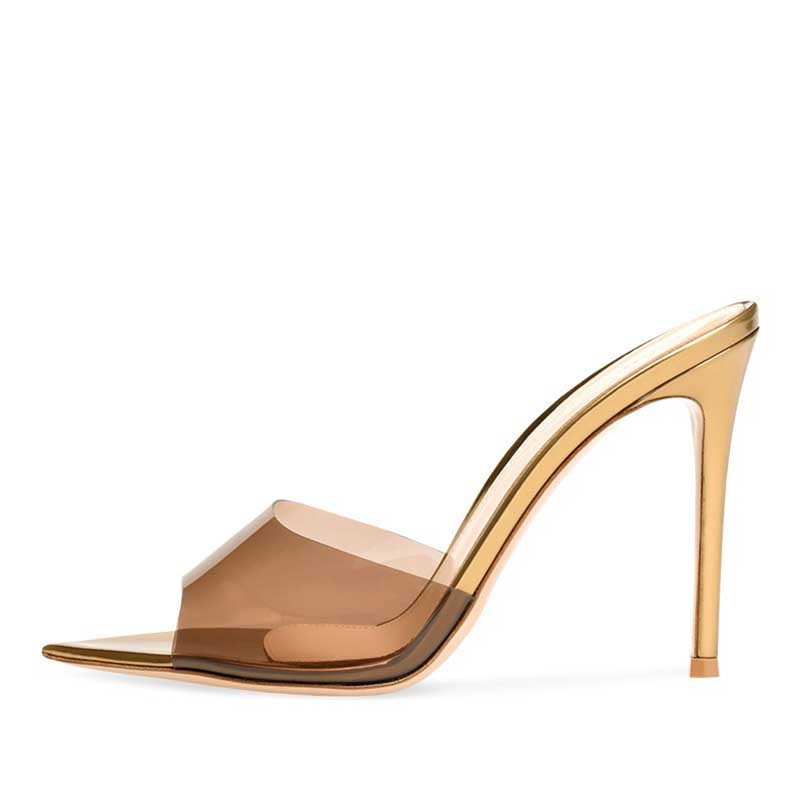 PVC High Heeled Mules Peep Toe Stiletto Sandals
