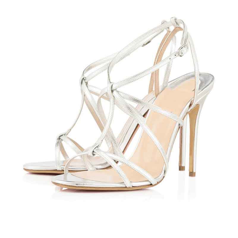 Womens Metallic Strappy Sandals Dress Heels