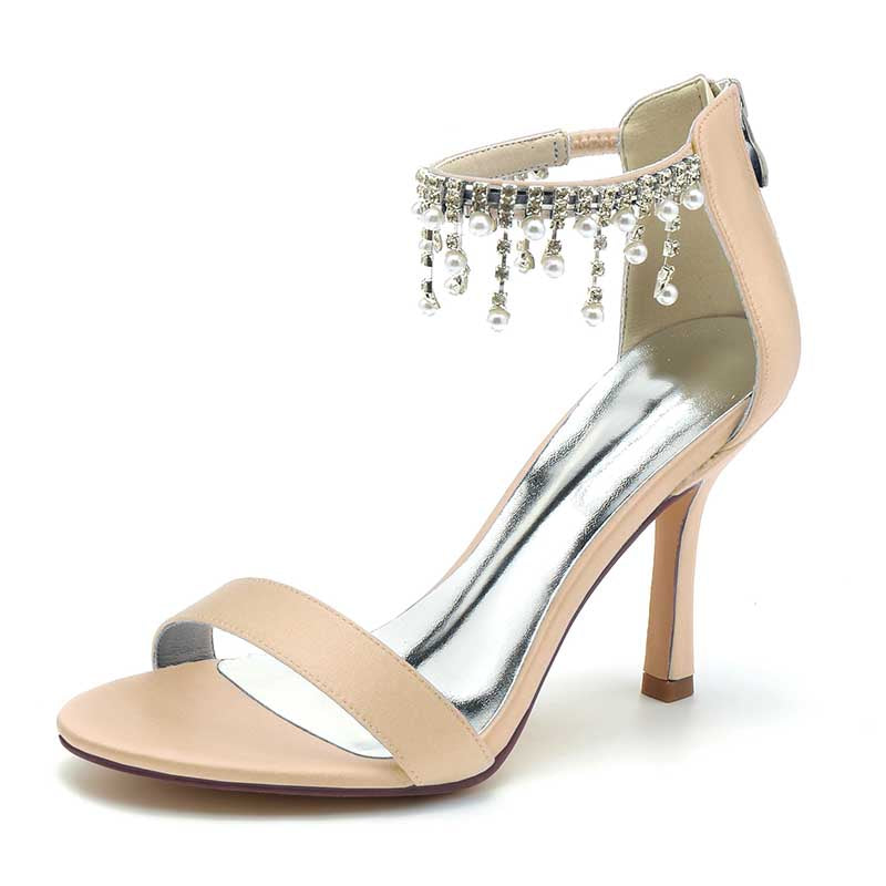 Bridal Heel 3.74" Ankle Strap Open-Toe Crystal Wedding Shoes