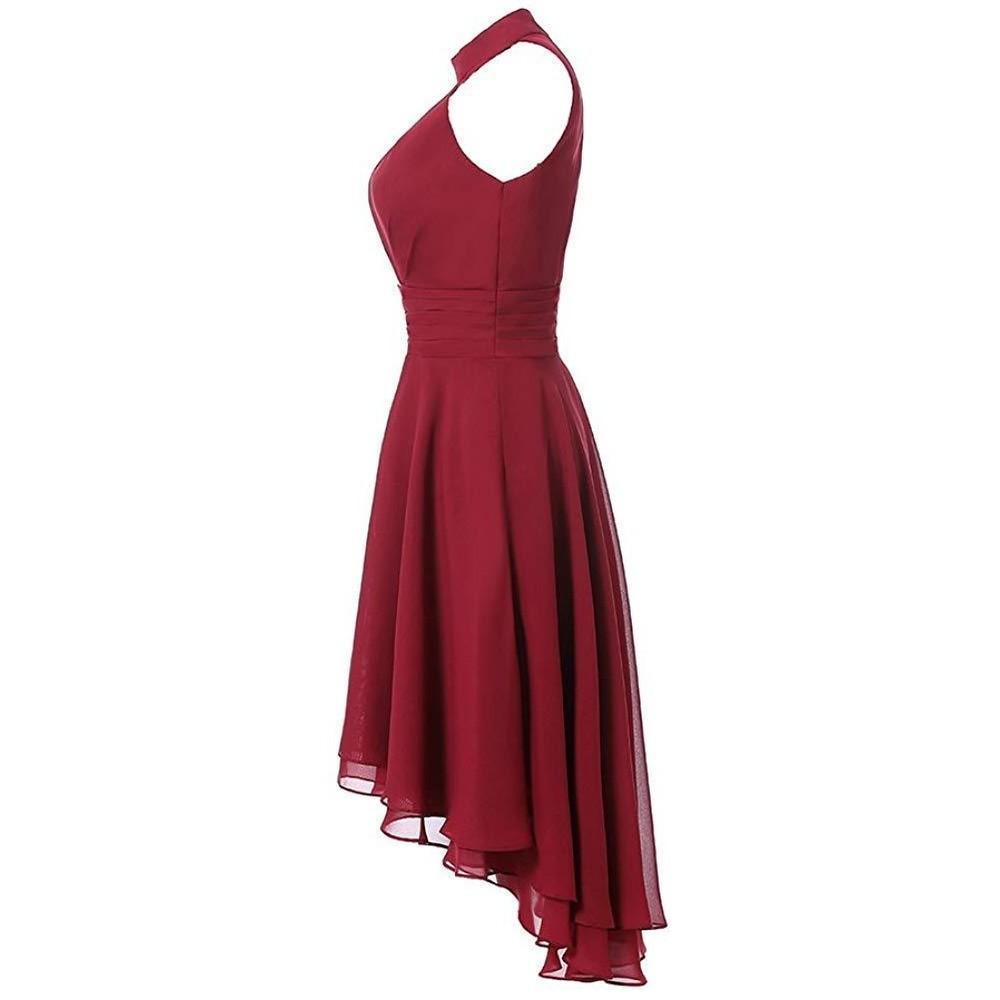 High Low Chiffon Bridesmaid Dress Halter Short Wedding Guest Dress