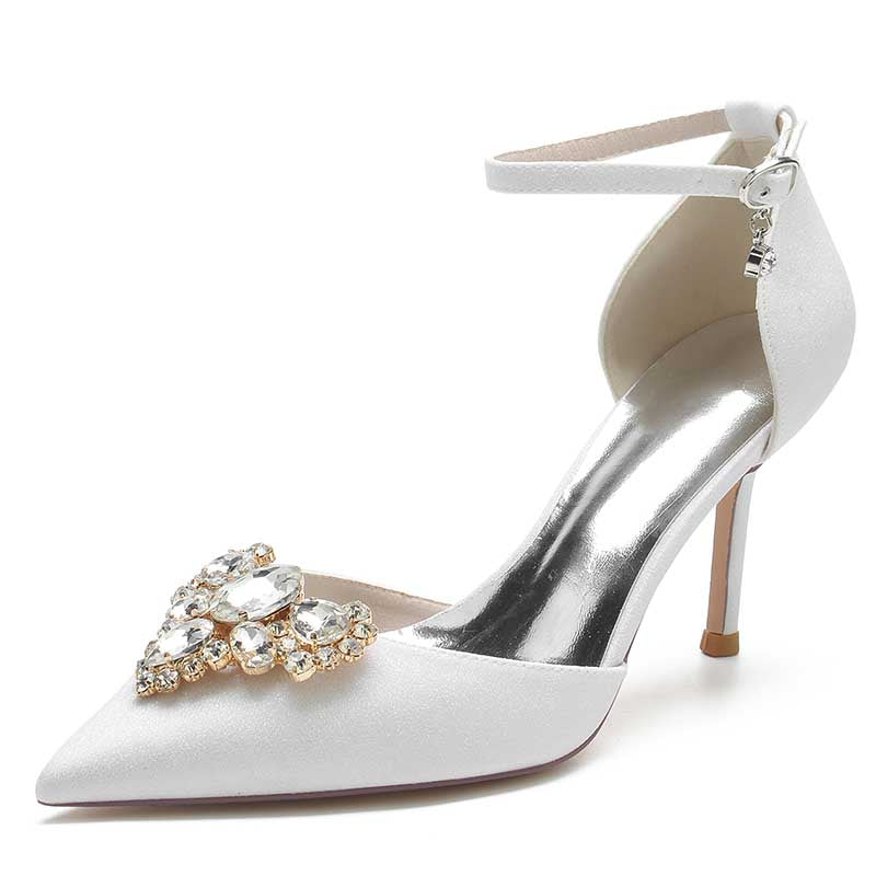Women's Pointed Toe Rhinestone Pumps Glitter Ankle Strap Wedding Prom Shoes