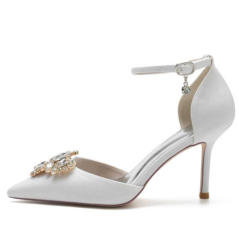 Women's Pointed Toe Rhinestone Pumps Glitter Ankle Strap Wedding Prom Shoes