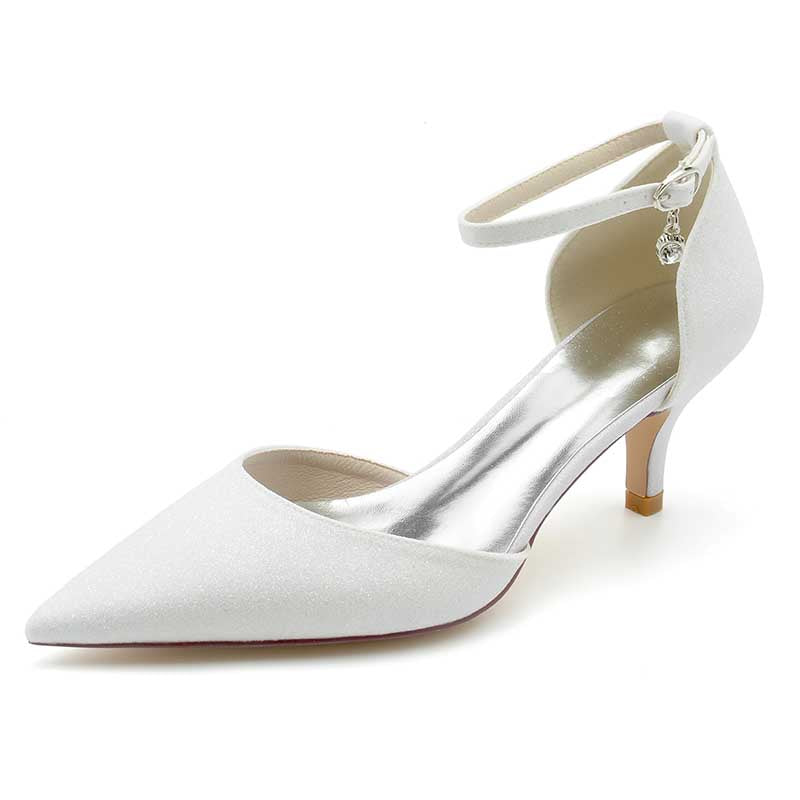 2.36" Pointed Toe Pumps Classic Ankle Stripe Bridal Shoes