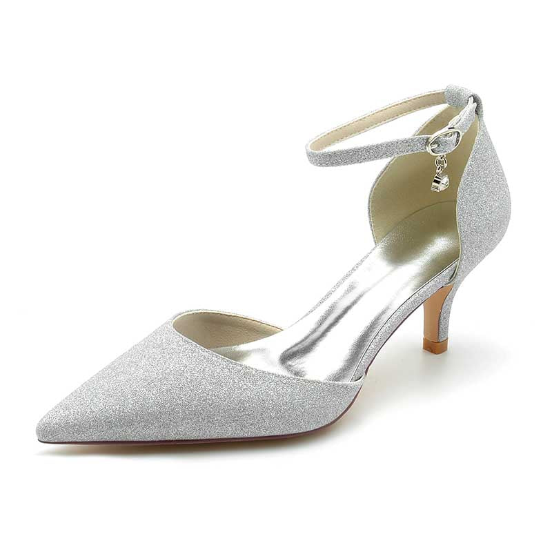 2.36" Pointed Toe Pumps Classic Ankle Stripe Bridal Shoes