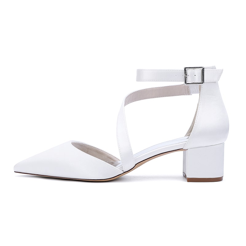 Satin Wedding Shoes Chunky Heel Bridal Heels Crossing Straps Dress Shoes