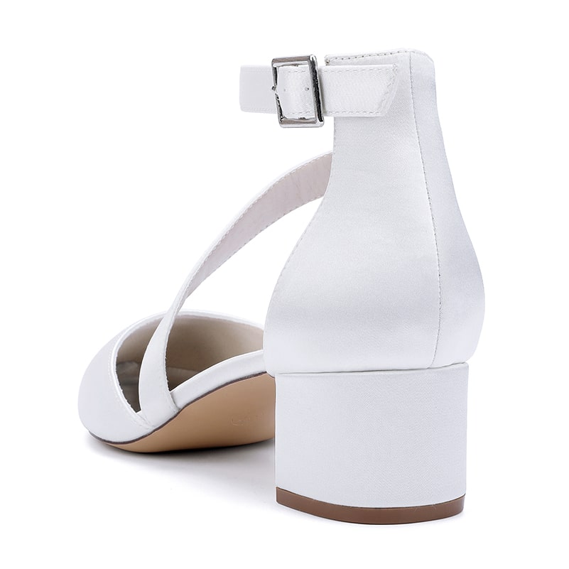 Satin Wedding Shoes Chunky Heel Bridal Heels Crossing Straps Dress Shoes