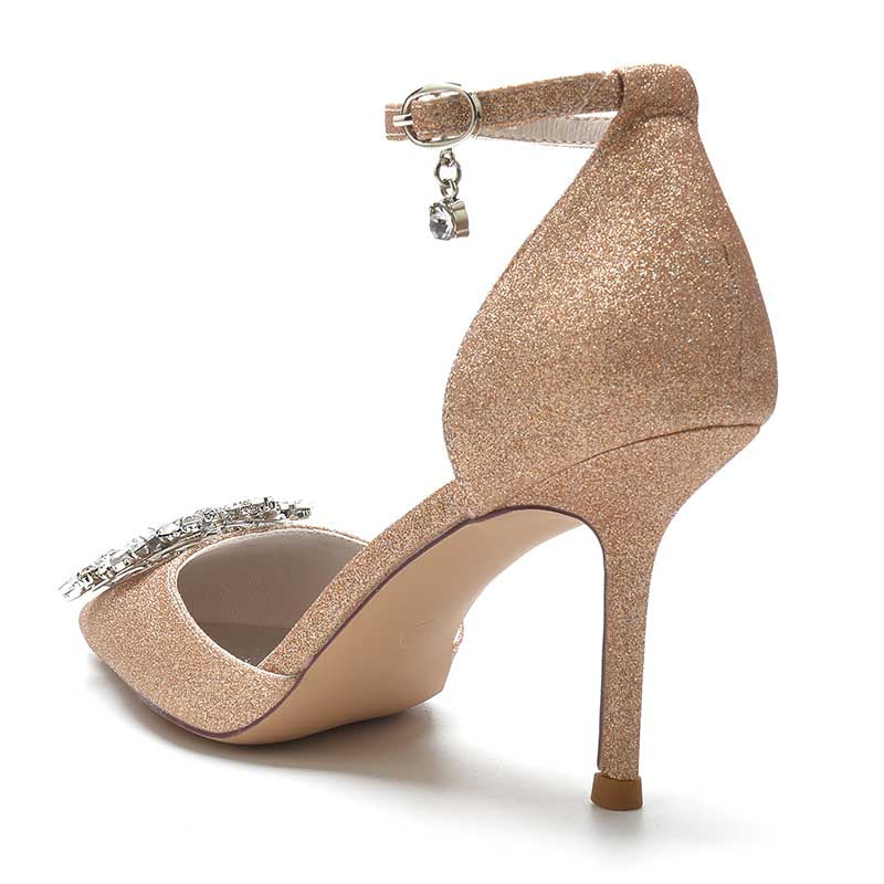Pointed Toe Rhinestone Pumps Glitter Ankle Strap Wedding Shoes