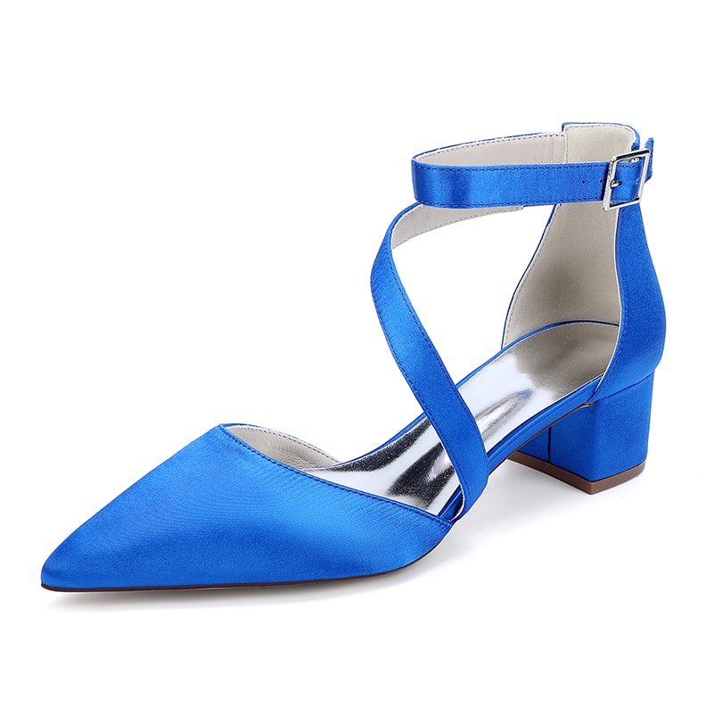 Satin Wedding Shoes Chunky Heel Bridal Heels Crossing Straps Dress Shoes