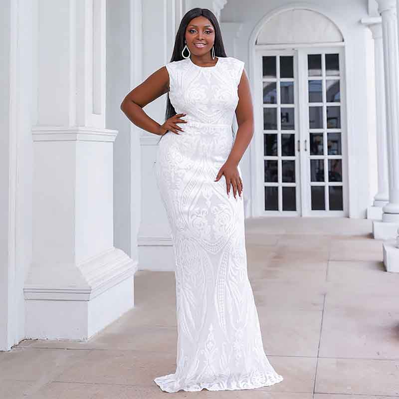 Plus Size Floral Sequined Wedding Evening Prom Dress Bridal Gowns