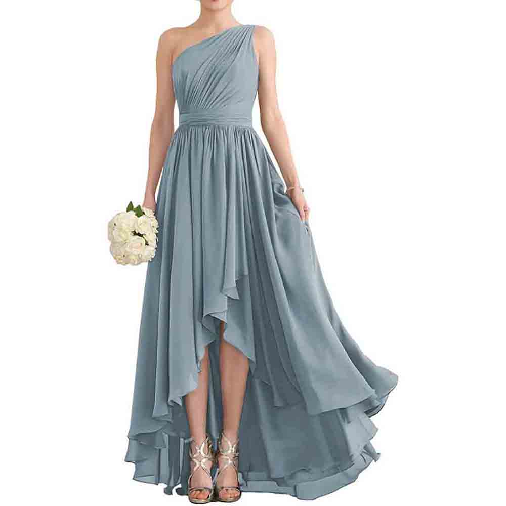 One Shoulder Bridesmaid Dresses High Low Chiffon Evening Formal Gown