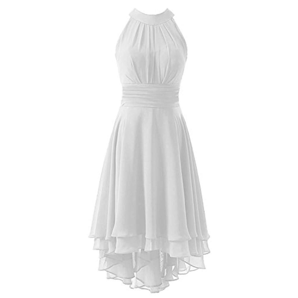 High Low Chiffon Bridesmaid Dress Halter Short Wedding Guest Dress