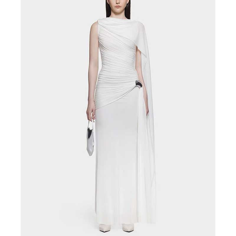 Shawl Ruched Draped Maxi Dress Long Evening Dress