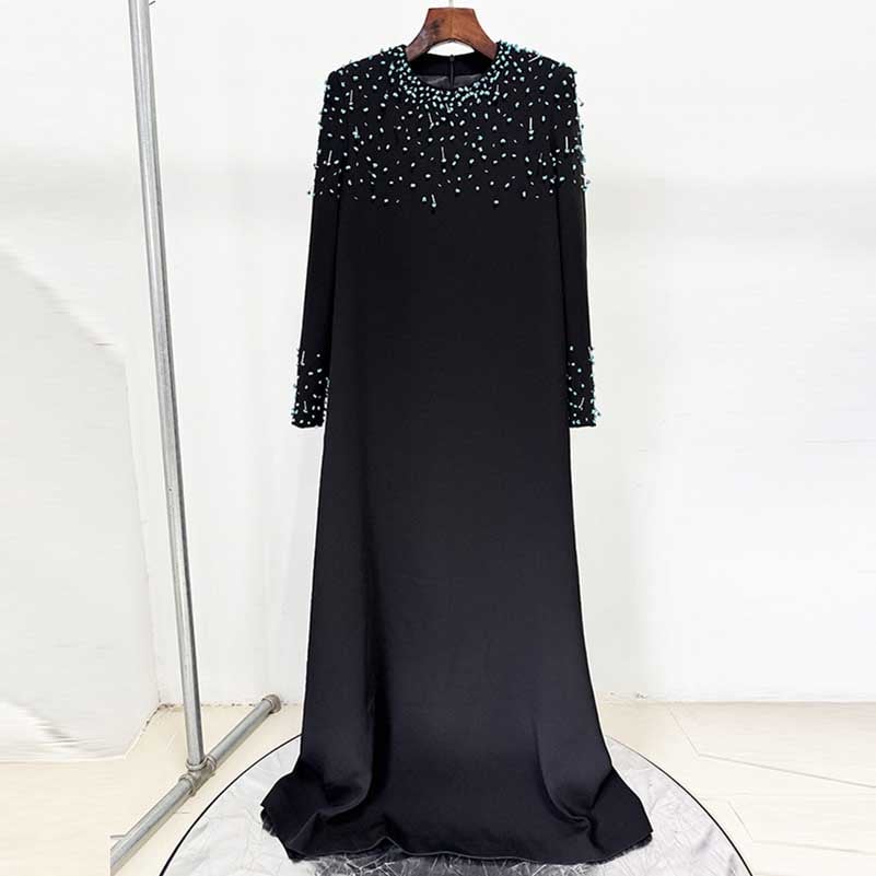 Women's Long Sleeve Beaded Formal Dresses Long Prom Dress
