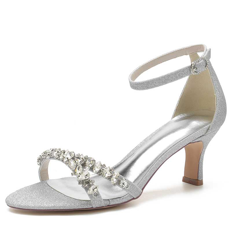 Women's Ankle Straps Sandals Glitter Low Heels Rhinestones Dress Shoes