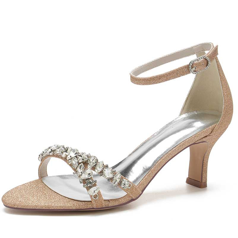 Women's Ankle Straps Sandals Glitter Low Heels Rhinestones Dress Shoes