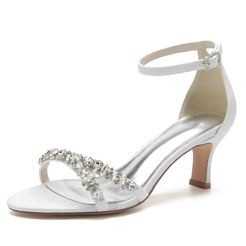 Women's Ankle Straps Sandals Glitter Low Heels Rhinestones Dress Shoes