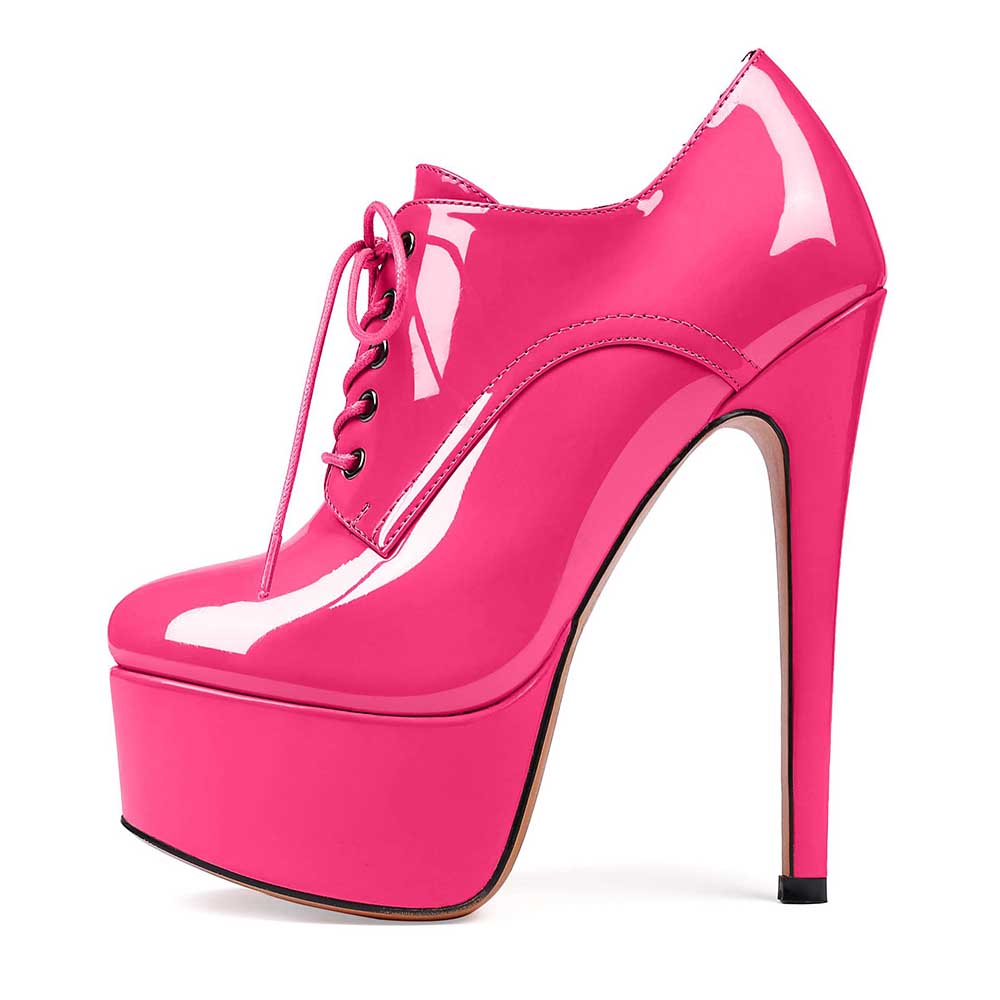 Pink high heel platform ankle boots with lace-up front for women fashion
