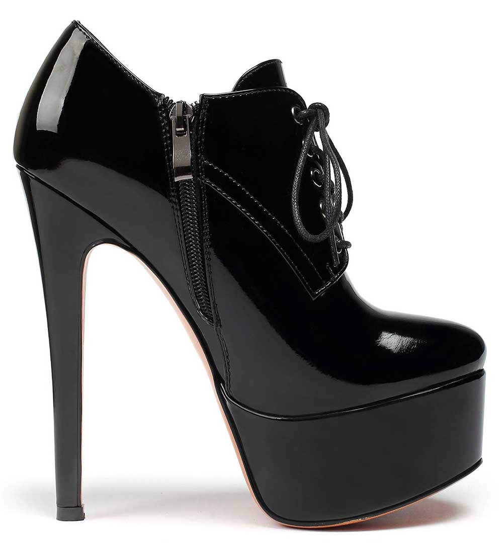 NONEBT black round toe booties for women with high platform heel and side zipper