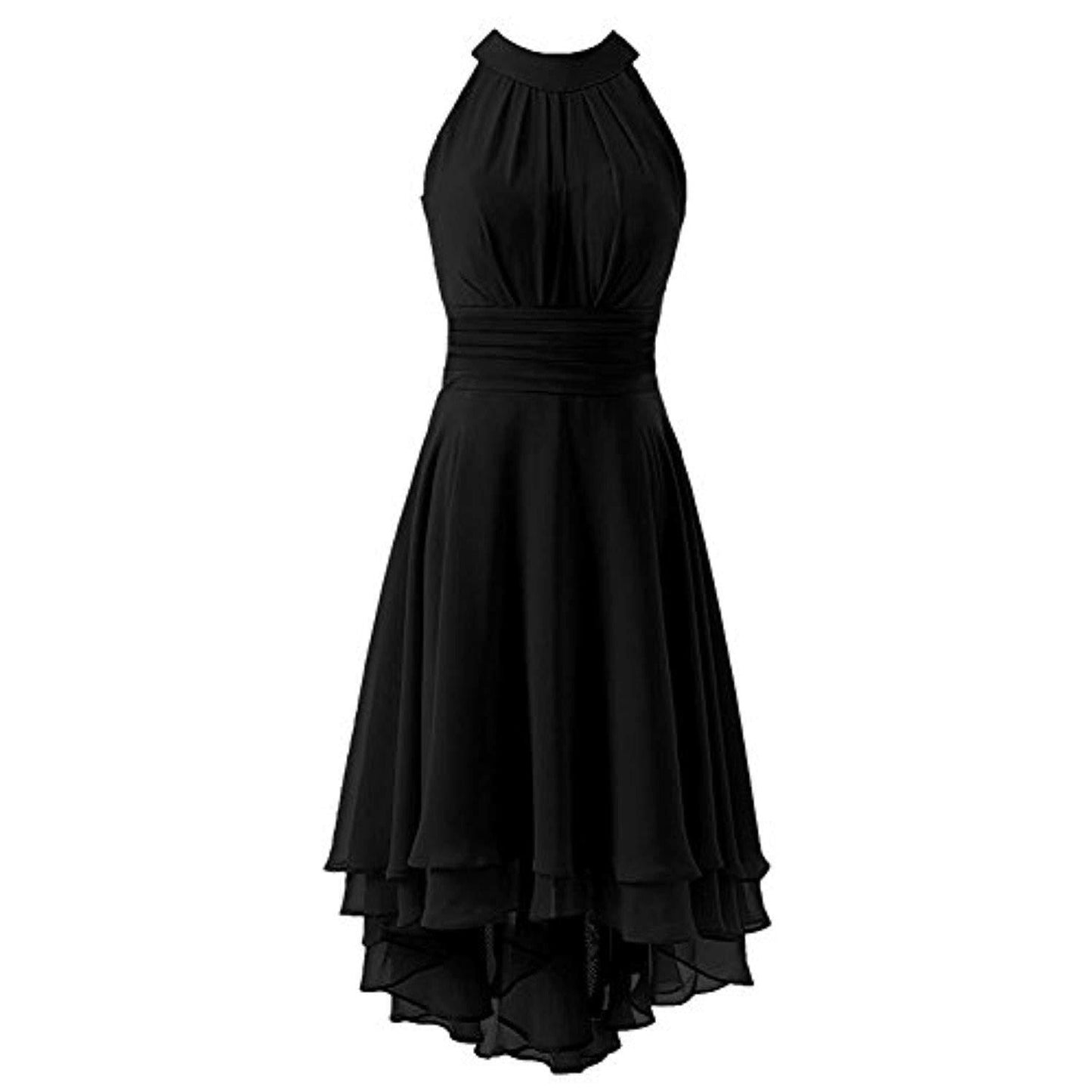 High Low Chiffon Bridesmaid Dress Halter Short Wedding Guest Dress