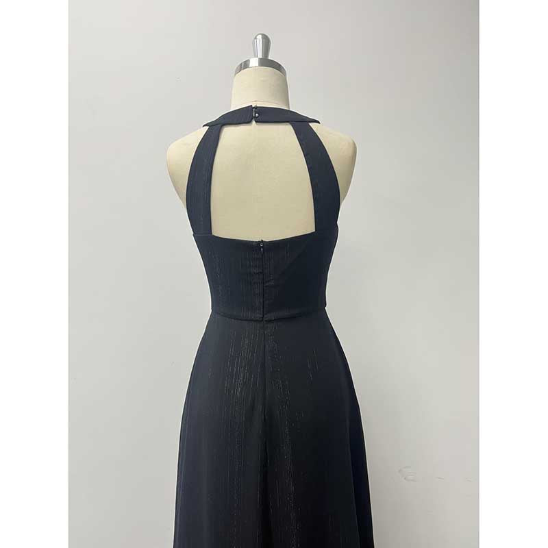 Halter Neck Wedding Guest Dress Black Long Evening Dress Maxi Prom
