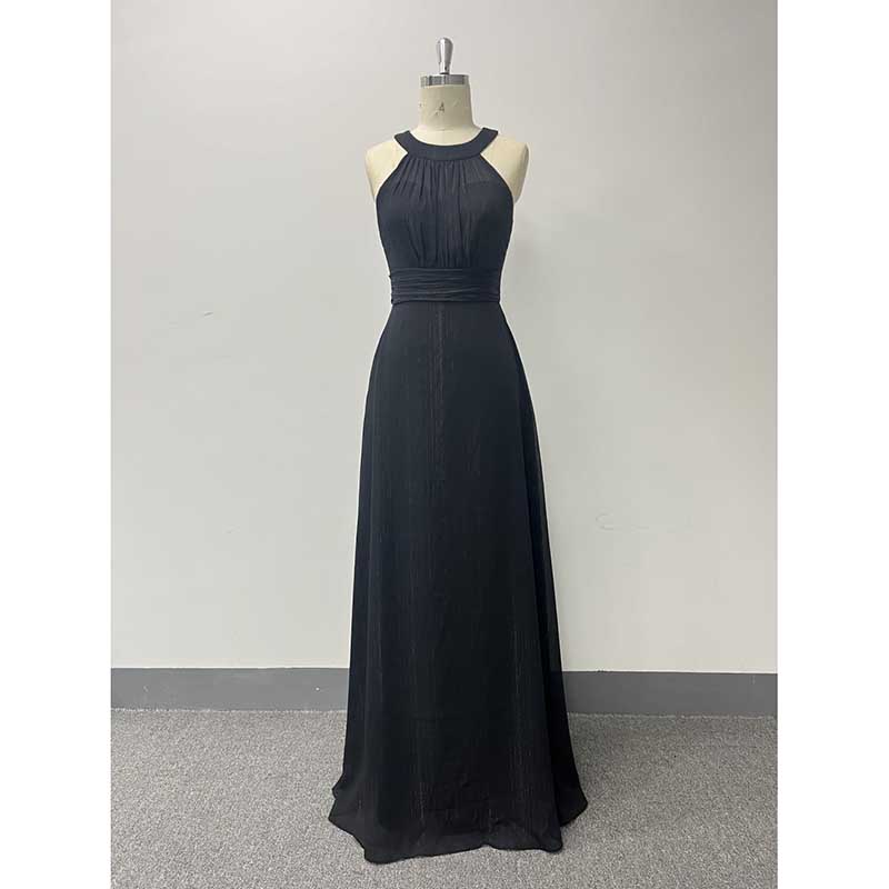 Halter Neck Wedding Guest Dress Black Long Evening Dress Maxi Prom
