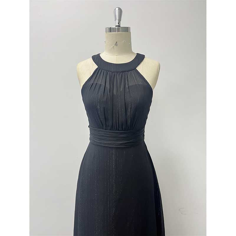 Halter Neck Wedding Guest Dress Black Long Evening Dress Maxi Prom