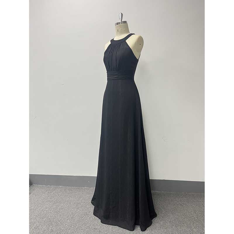 Halter Neck Wedding Guest Dress Black Long Evening Dress Maxi Prom