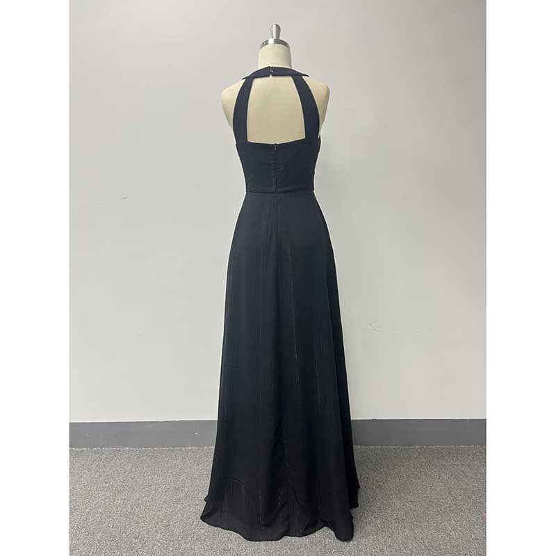 Halter Neck Wedding Guest Dress Black Long Evening Dress Maxi Prom
