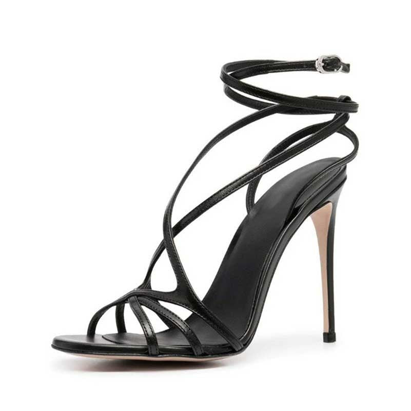 Black Stiletto Ankle Straps High Heels Dress Shoes
