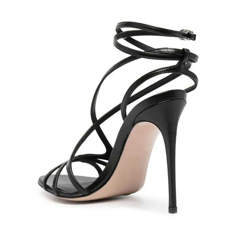 Black Stiletto Ankle Straps High Heels Dress Shoes