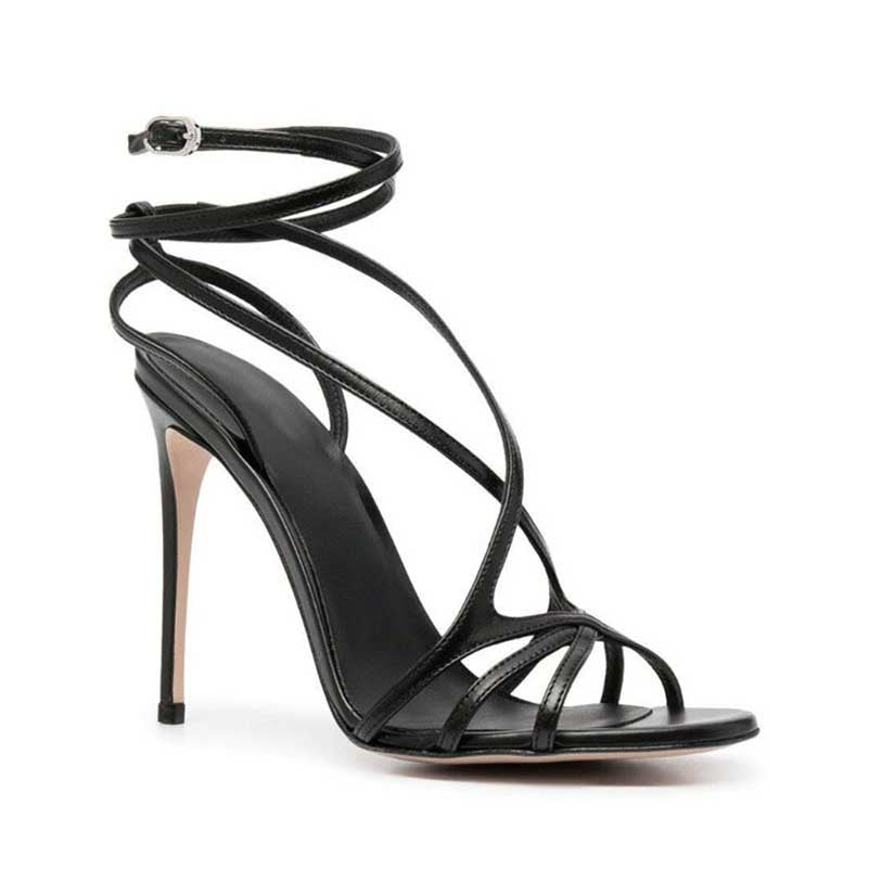 Black Stiletto Ankle Straps High Heels Dress Shoes
