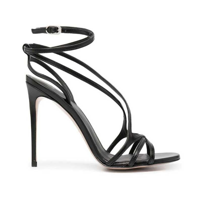 Black Stiletto Ankle Straps High Heels Dress Shoes