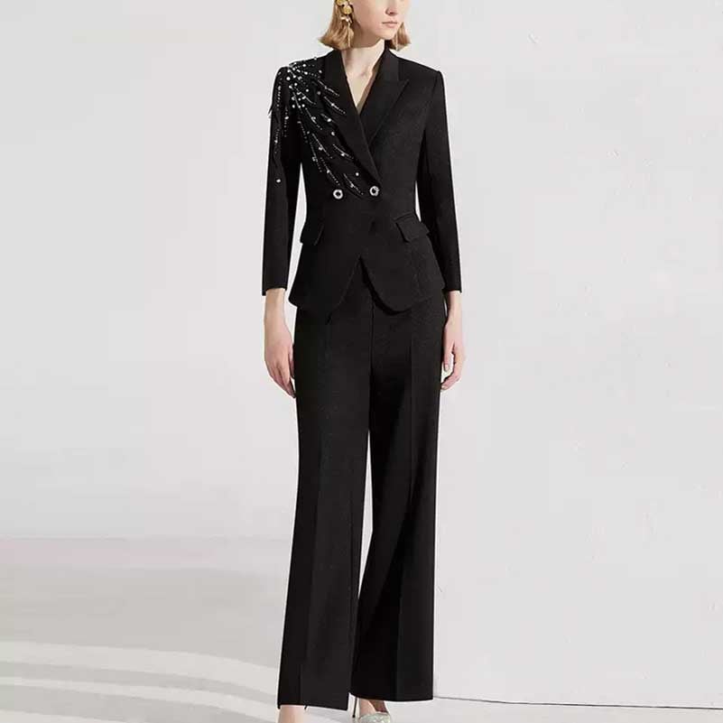Double Breast Pantsuit Black Business Formal Suit