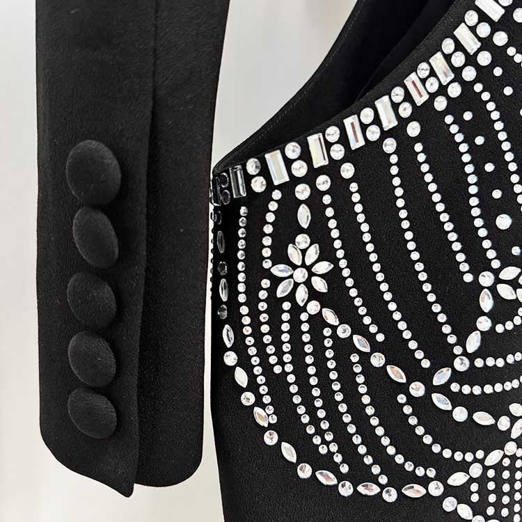 One Button Black Cut-out Embellished Blazer Pants Set Formal Suit