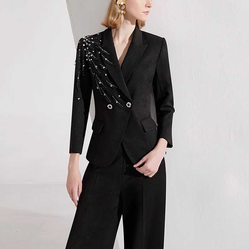 Double Breast Pantsuit Black Business Formal Suit