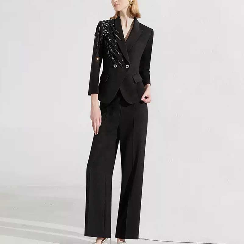 Double Breast Pantsuit Black Business Formal Suit
