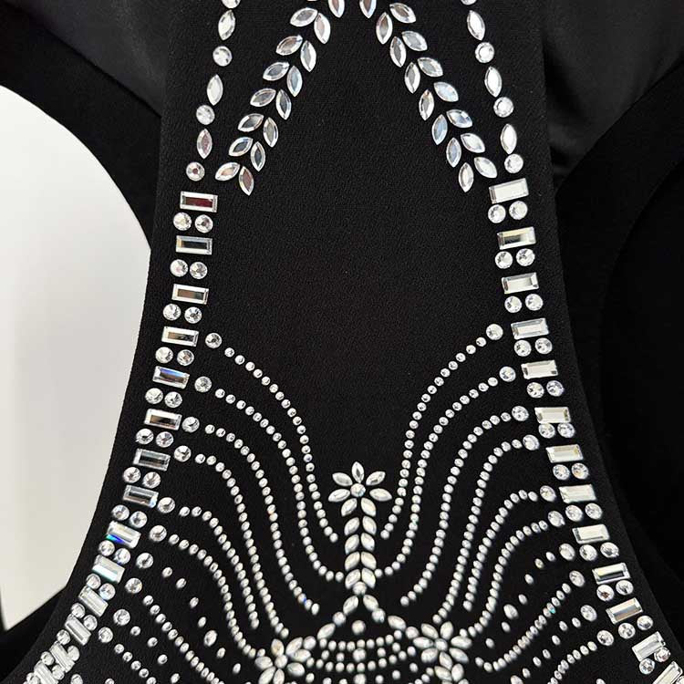 One Button Black Cut-out Embellished Blazer Pants Set Formal Suit