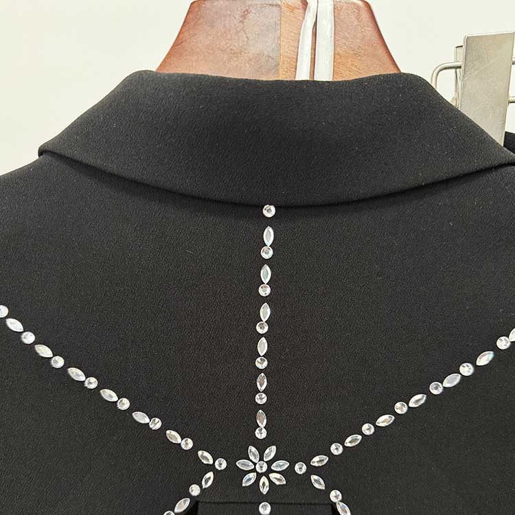 One Button Black Cut-out Embellished Blazer Pants Set Formal Suit