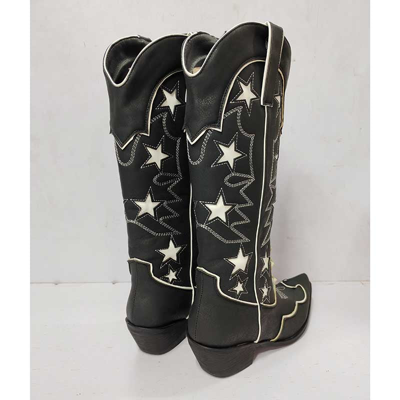 Women's Black Cowboy Boots with Star Design