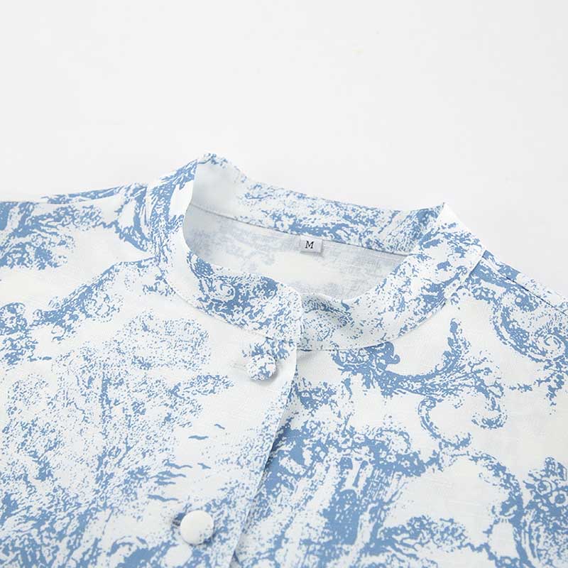 Blue Printed Mini Skirt Suit