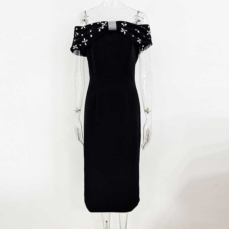Women Off-The-Shoulder Body-Con Cocktail Midi Dress Dresses
