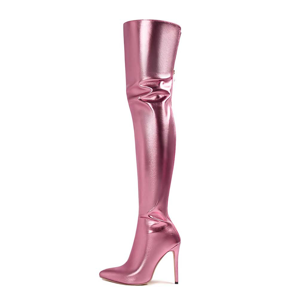 Shiny Leather High Heel Over the Knee Boots for Women