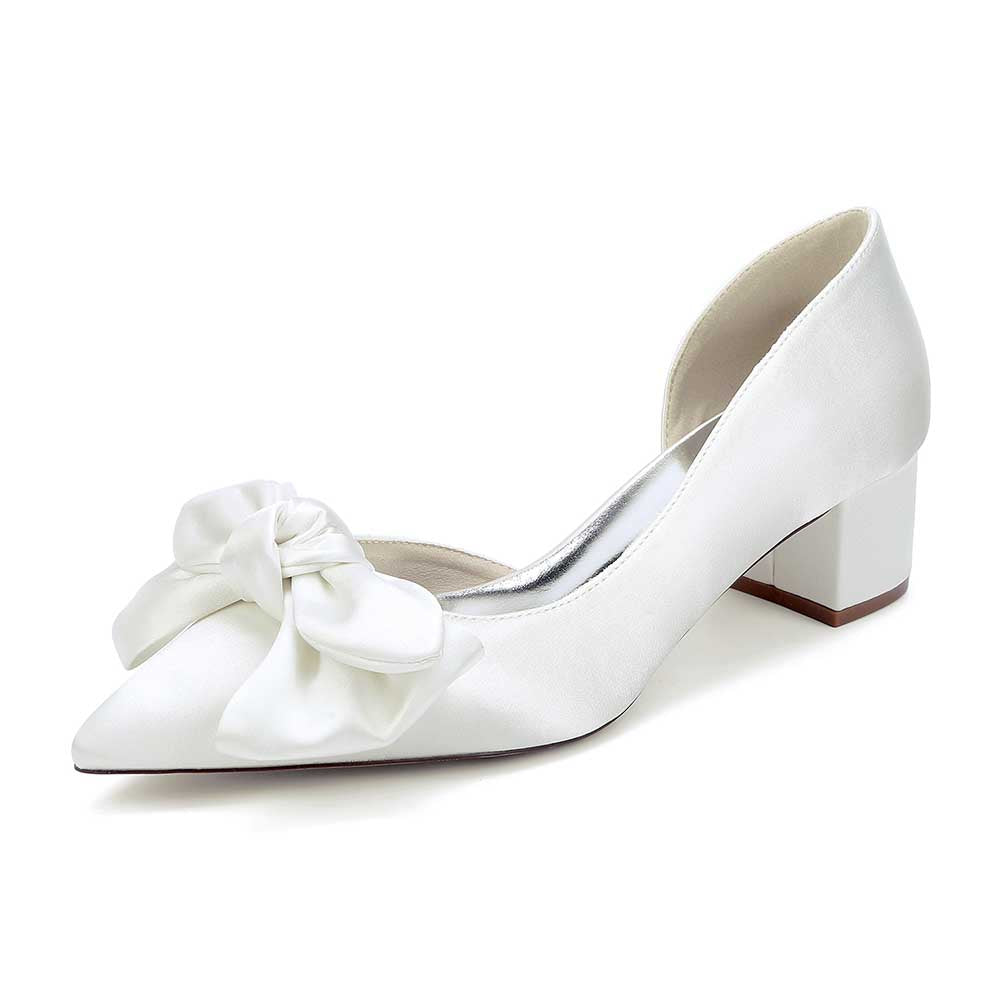 Wedding Shoes Bow Detail Mid-Heeled Bridal Heels Dress Shoes