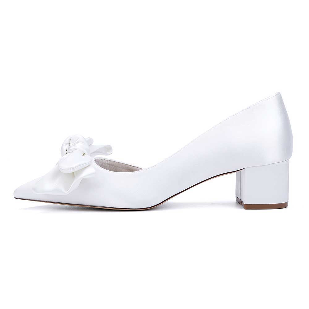 Wedding Shoes Bow Detail Mid-Heeled Bridal Heels Dress Shoes